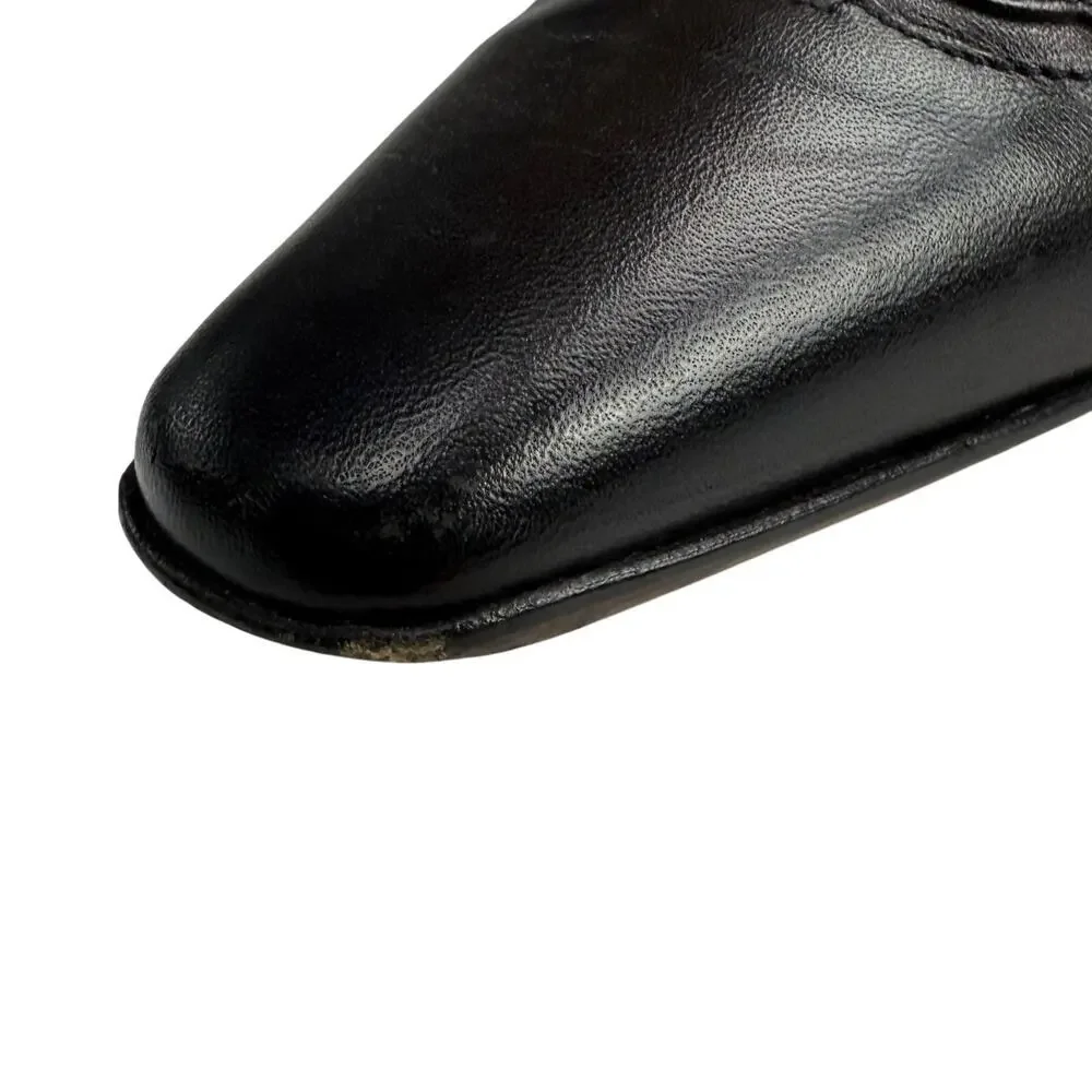 SALVATORE FERRAGAMO Metal Logo Classic Black Leather Heel Size 5.5 Made In Italy